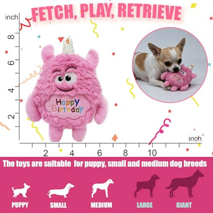 Plush Dog Birthday Toy for Girl Boy Gifts, Crinkle Squeaky Dog Toy Keep Them Busy Tug of War Stuffed Dog Chew Toy for Small Medium Large Dogs (Pink) - color: Pink