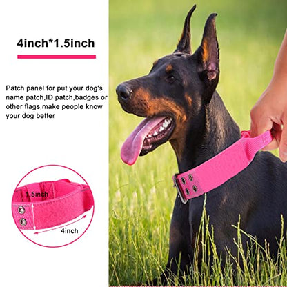 Reflective Dog Collar Heavy Duty Tactical with Control Handle and Metal Buckle for Dog Training(XL,Pink) - color: Pink, size: X-Large (Pack of 1)