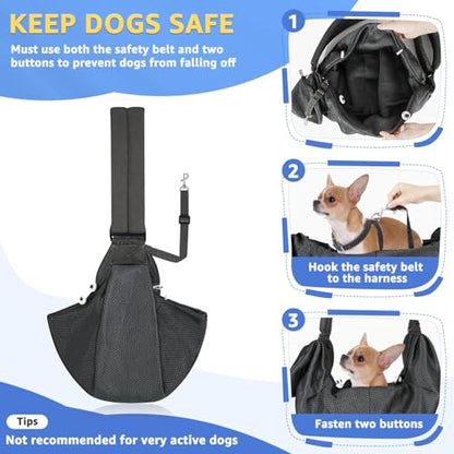 SlowTon Dog Carrier Sling - Thick Padded Shoulder Strap Adjustable Dog Carriers for Small Dogs, Puppy Carrier Purse for Pet Cat with Front Zipper Pocket Safety Belt Machine Washable (Grey Mesh M) - color: B-Dark Grey Breathable Fabric