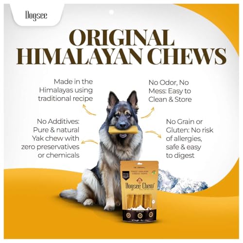 Dogsee Himalayan Yak Cheese Chews – Medium Size (18 Pack) | Rawhide-Free & Long-Lasting Treats for Dogs | Helps Fight Plaque & Tartar | Natural Dental Chews for Teeth Cleaning - size: Medium (Pack of 18)
