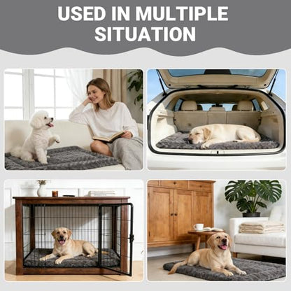 Washable Dog Bed Mat Ultra Soft Dog Crate Pad Comfy Fluffy Pet Kennel Beds Sleeping Mattress for Large Jumbo Medium Small Dogs Grey - color: Grey, size: 42.00" x 28.00" x 1.50"