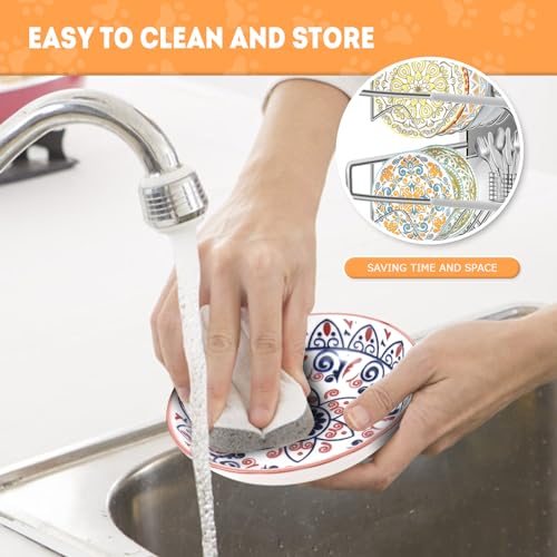 YEAHGO Cat Food Bowls for Indoor Cats Ceramic Cat Bowls Whisker Friendly Cat Dishes for Food and Water 5.5 Inches Kitten Bowls Cute Cat Feeding Bowls Set 8 Cat Wet Food Bowl Set Shallow Cat Plate - size: Boho–8 Pack