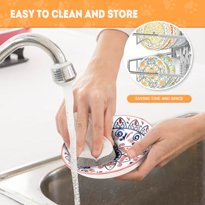 YEAHGO Cat Food Bowls for Indoor Cats Ceramic Cat Bowls Whisker Friendly Cat Dishes for Food and Water 5.5 Inches Kitten Bowls Cute Cat Feeding Bowls Set 8 Cat Wet Food Bowl Set Shallow Cat Plate - size: Boho–8 Pack