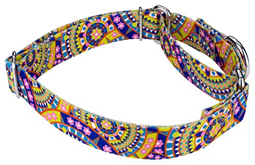 Country Brook Petz - Yellow Boho Mandala Martingale Dog Collar - Groovy Collection Featuring Far Out Designs (1/2 Inch, 2XS) - color: Yellow Boho Mandala, size: 2XS (Pack of 1)