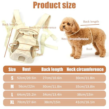 Dog Backpack Carrier, Adjustable Legs Out Front Pet Carrier for Small Medium Dogs, Breathable Mesh Hands-Free Puppy Travel Bag for Hiking Camping Biking Walking, (Cream L) - size: 14.5"L x 11.6"W x 0.7"H