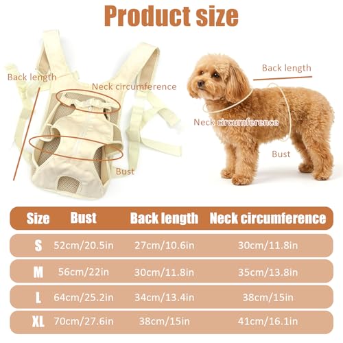 Dog Backpack Carrier, Adjustable Legs Out Front Pet Carrier for Small Medium Dogs, Breathable Mesh Hands-Free Puppy Travel Bag for Hiking Camping Biking Walking, (Cream S) - size: 13.0"L x 11.0"W x 0.7"H
