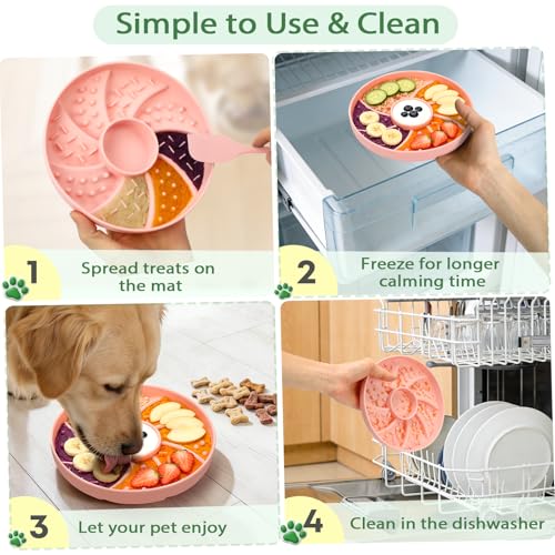 Slow Feeder Dog Bowl Silicone Suction Cup Anti Spill Dogs Cats Pink | strong suction base prevents sliding, extends mealtime, reduces anxiety, textured surface, dishwasher safe - color: Pink