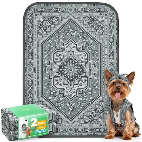 FXW Washable Pee Pads for Dogs, Puppy Pads with Super Absorbent, Specifically Designed for 24inch Cages, 17" x 23" Rectangle, Boho Grey, 2 Packs - color: Boho Grey, size: 17" x 23" (2 Packs)