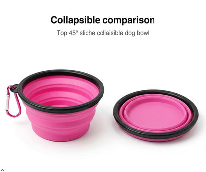 Silicone Foldable Pet Food Water Feeder, Collapsible Travel Bowl for Dog and Cat, Outdoor Portable (Pink) - color: Pink