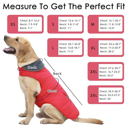 Petglad Dog Coat, Waterproof Dog Winter Jacket with Pocket, Reflective Adjustable Pet Snow Vest, Warm Cozy Fleece Sweater for Small Medium Extra Large Dogs - Red, S - color: Red, size: S(Chest Girth:12.6-16.1")