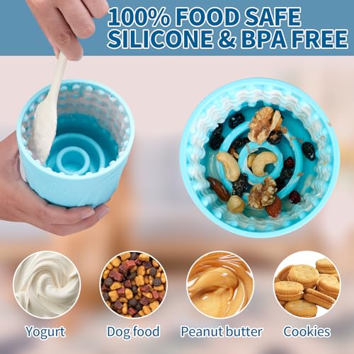 Dog Lick Bowl, Bestalk Anxiety Relief Slow Feeder Dog Lick Mat Treat Dispenser, Non-Slip Licking Bowl Enrichment Toys for Small Medium and Large Breed Dogs, BPA Free Silicone(Teal,M-L) - color: Teal, size: M-L