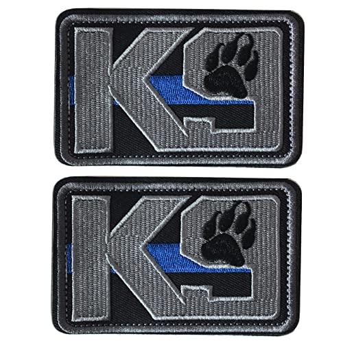 K9 Crossbone Killer Attack Police Dog Patch, Hook and Loop Fastener Patch for Service Animal Vest (K9 Blue line) - color: 2pcs, K9