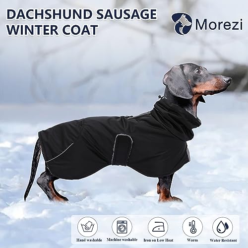 Dachshund Coats Waterproof, Perfect for Dachshunds, Sausage, Weiner Dog Winter Coat with Padded Fleece, Puppy Snowsuit with Adjustable Bands and High Vis Reflective Trim - Black - S - color: Black, size: Small