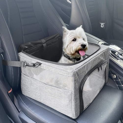 SlowTon Dog Booster Car Seat, Reinforce Metal Frame Safe Pet Car Seat with Seatbelt & Waterproof Pee Pad & Top Cover | Portable Collapsible Puppy Carrier Bag | for Small Medium Dogs Cats up to 15lbs