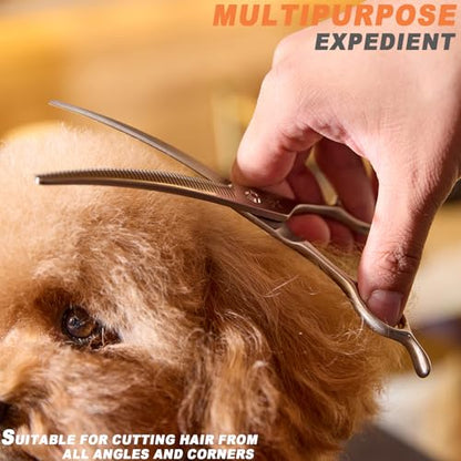 High-end Professional Dog Grooming Curved Thinning Scissors Teeth Blending Shears Pet Texturizing Thinner Blender Shears 7 Inch Extremely Very Sharp Made Of Stainless Steel Alloy For Dog Cat Groomer - style: 7inch Tiny Teeth Curved Thinning