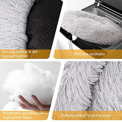 Original Calming Donut Dog and Cat Bed in Shag Fur, Dog Beds for Melium Dogs, Anti Anxiety Round Fluffy Plush Faux Fur Pet Bed, Light Grey, 27.6'' x 27.6''