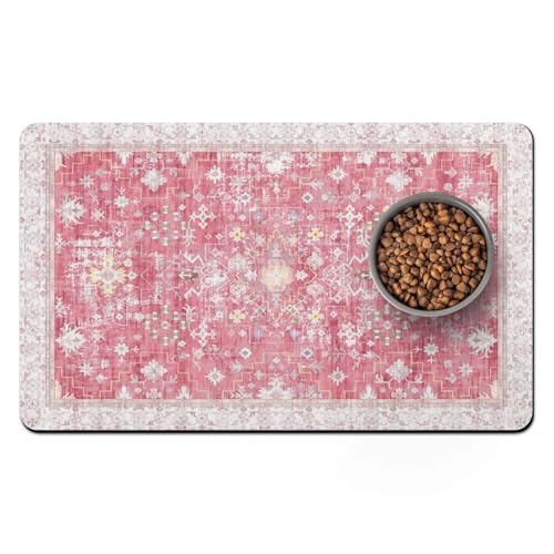 Pet Food Mats for Floor, Absorbent Dog Mat for Food and Water Dispenser Mat, Dog Food Mat Quick Dry Cat Food Mat Pet Supplies - color: Pink, size: 24"l X 16"w