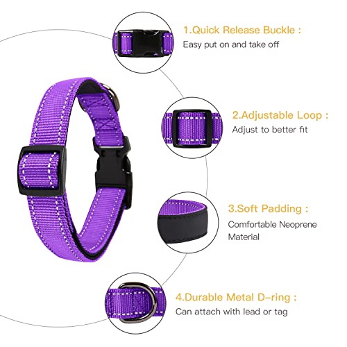 HEELE Dog Collar, Reflective Dog Collar, Soft Neoprene Padded Breathable Nylon Pet Collar Adjustable for Small Dogs Puppy, Purple, XS(7.87-11.81") - color: Purple, size: X-Small (7.87-11.81")