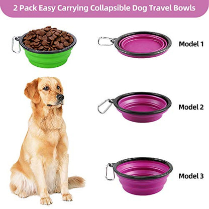 Kytely Large Collapsible Dog Bowls 2 Pack, 34oz Foldable Dog Travel Bowl, Portable Pet Water Food Bowl with Clasp, Pet Cat Feeding Cup Dish for Traveling, Walking, Hiking (Green+Purple) - color: Green & Purple