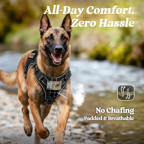 rabbitgoo Tactical Dog Harness Small Sized, No Pull Upgraded Reflective Heavy Duty Molle Vest with Handle, Adjustable Military Service Dog Vest for Walking Hiking Training, Black, S - color: Black Reflective, size: Small
