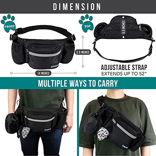 PetAmi Dog Fanny Pack, Treat Pouch for Dog Walking, Training, Built in Poop Bag Dispenser, Water Bottle Holder, Collapsible Bowl, Pet Treat Waist Belt for Hiking, Running, Kibbles (Black) - color: Black