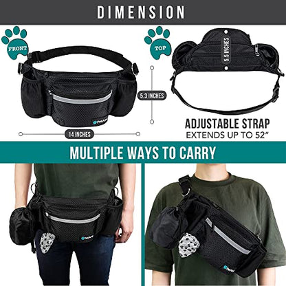 PetAmi Dog Fanny Pack, Treat Pouch for Dog Walking, Training, Built in Poop Bag Dispenser, Water Bottle Holder, Collapsible Bowl, Pet Treat Waist Belt for Hiking, Running, Kibbles (Black) - color: Black