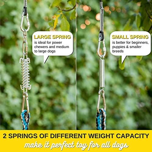 YES4QUALITY Flirt Pole for Dogs, 2 Durable Spring Poles with Strong Dog Rope Toy, Heavy Duty Lure Pole for Dogs of Any Size, Dog Toy for Fun Obedience Training & Exercise, Pull & Tug of War Toy - size: Spring Pole