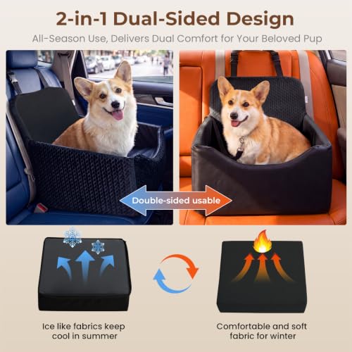 Dog Car Seat for Small/Medium Dogs Up to 35 lbs, 5in Booster Car Seat Cushion, Fully Detachable and Washable, with Safety Belt and Anti-Slip Base, Black - color: Black