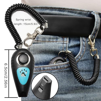 Pet Training Clicker with Whistle and Wrist Strap - Dog Training Clickers Whistles (Black + Blue)
