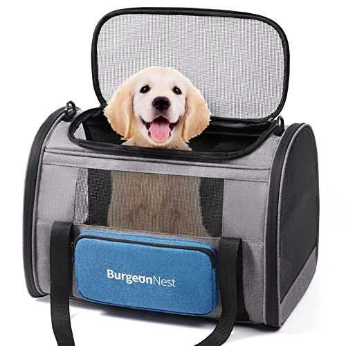 BurgeonNest Cat Carrier for Large Cats 20 lbs, Soft-Sided Pet Carrier for Small Dogs Medium Puppy Under 25 lbs, Puppy Travel Bag with Big Storage Bag, 4 Ventilated Windows, 3 Doors - color: Blue, size: 19.3"L x 12.0"W x 13.4"H