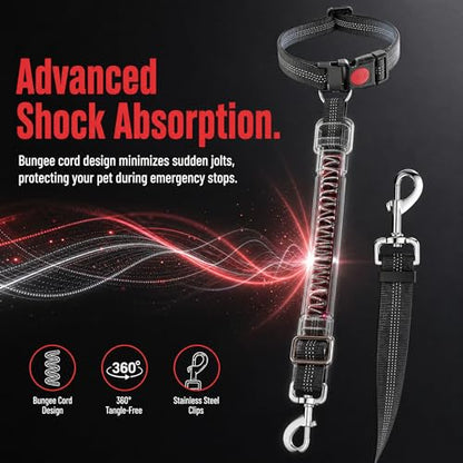 2-Pack Reflective Retractable Pet Seat Belt – Nylon Dog Tether, Adjustable Strap, Attaches to Headrest or Seat Belt – Safe for Small to Large Dogs, Fits Sedans, Trucks, SUVs (Black + Black) - color: Black + Black