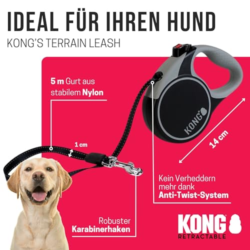 Alcott Kong Terrain Retractable Dog Leash, Medium, Grey, 16' Long. - color: Grey, size: Medium 16'