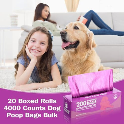 Sherr 20 Boxed Rolls 4000 Counts Dog Poop Bags Bulk Leak Proof Dog Waste Bags Universal Pet Doggy Waste Poop Box for Puppy Pets Outdoor Walking and Travel, 20 Rolls of 200 (Purple) - color: Purple