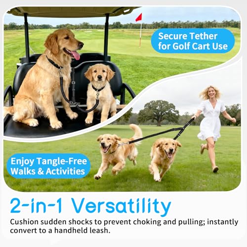Golf Cart Dog Seat Leash & Safety Harness | Adjustable Pet Seat Belt with Tangle-Free Retractable Strap, Fits All Golf Cart Models (for Double Dog) - size: Double Dog