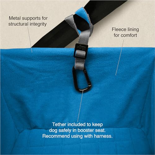 Kurgo Dog Booster Seat - Keeps Dogs Secure & Comfortable - Waterproof Exterior - Removable Washable Liner - Dog Car Seat with Harness Strap - Collapsible - Heather Style - Charcoal/Blue - color: Heather Grey, style: Original Packaging
