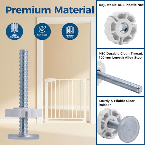 M10 Baby Gate Spindle Rods 4-Pack, Fits 10mm Holes Only, Not for M8, (10mm / 3/8") Extra Long 3.94" Replacement Parts for Pressure Mounted & Pet Safety Gates, White - color: White