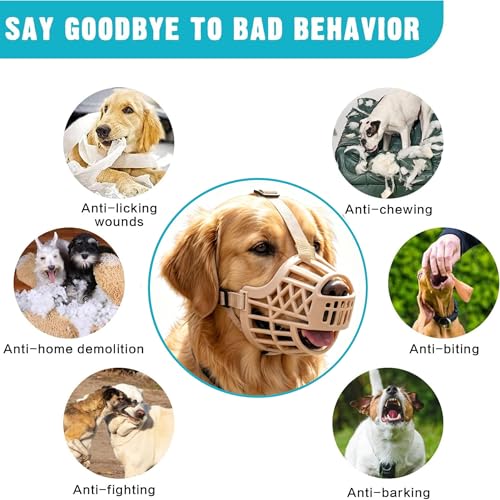 Soft Basket Rubber Dog Muzzle,Dog can Pant and Drink,Humane Cage Mouth Cover，Breathable Adjustable Muzzle to Prevent Biting,Chewing and Scavenging,Ideal for Training,Grooming & Daily Use (Brown, L) - color: Brown, size: L