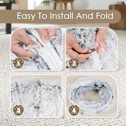 Cat Tunnel Bed for Indoor Cats, Peekaboo Cat Cave with Washable Soft Play Mat, Furry Cat Tube, for Kitten/Puppy/Rabbit, Grey - color: Grey