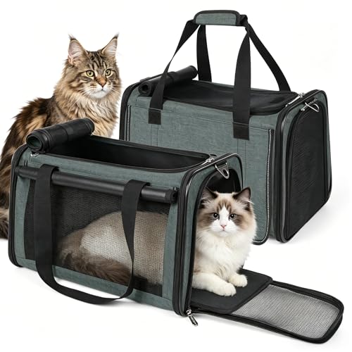 YUDODO 2 Packs 25 lbs Lightproof Soft Sided Pet Carrier for Large Cat & Small Dog Airline Approved Travel Bag Puppy Carriers with Side Pockets & Reflective Mesh, Foldable Portable for Car 2 Grey Green - color: Grey green*2