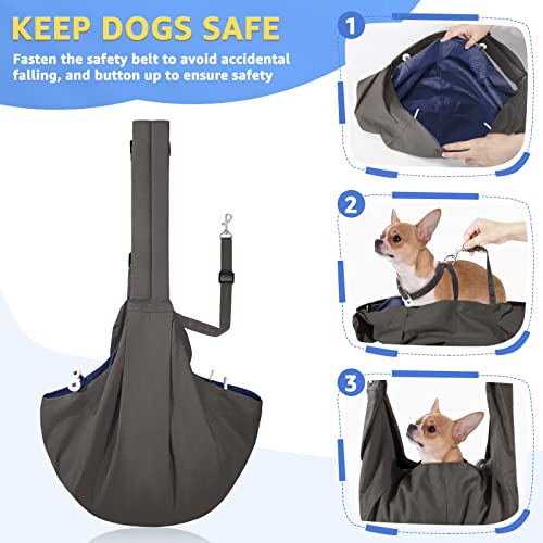 SlowTon Dog Carrier Sling - Thick Padded Shoulder Strap Adjustable Dog Carriers for Small Dogs, Puppy Carrier Purse for Pet Cat with Front Zipper Pocket Safety Belt Machine Washable (Grey M) - color: A-Grey Cotton Fabric