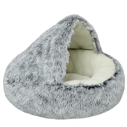 Calming Dog Bed Covered Donut Cat Cave Bed for Indoor Cats Dogs,Fluffy Plush Puppy Cushion Pet Bed Kitten Small Dog Soft Warm Donut Cave Bed Sleeping Bag Sleeping Pillow,Grey,65cm/25.59" - color: Grey, size: 25"L x 25"W x 8"Th