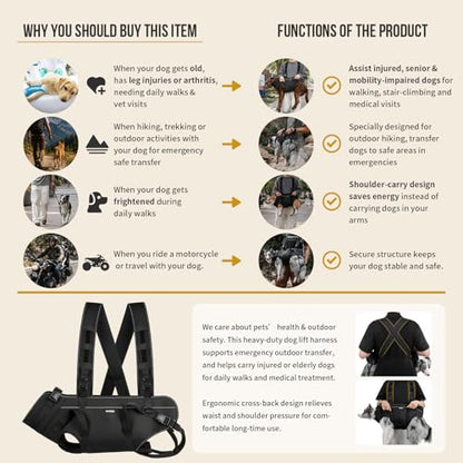 OneTigris Dog Backpack Carrie, Lift Harness with Handle for Large Dogs, Reinforced Padded Dog Sling for Joint Injuries, Arthritis, Ideal for Stairs, Elderly Dogs Fits 30-60 lbs - size: M: Chest 24-32", Back 9.5", Fits 30-60 lbs