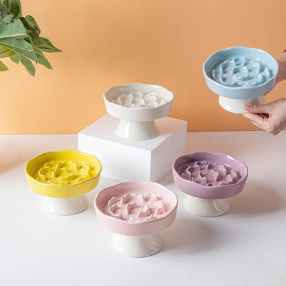 Elevated Ceramic Slow Feeder Dog Bowl | Raised Maze Puzzle Feeder Small Medium Dogs | Anti-Vomit Reduces Bloating | Non-Slip Enrichment Puppy Bowl - color: Yellow