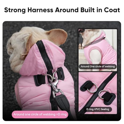 Vecomfy Fleece Lining Dog Hoodie with Harness Built in,Extra Warm Small Dog Jacket in Winter Puppy Coats with Hooded,Light Pink XS - color: Light Pink(Harness), size: X-Small (Pack of 1)