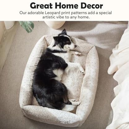 JOEJOY Large Dog Beds Large Sized Dog, Removable Washable Cover Orthopedic Soft Faux Rabbit Fur Pet Bed, Anti-Slip Fluffy Plush Faux Rabbit Fur Puppy Bed, 36"x27"x8", Leopard Print, Beige - color: Beige, size: L (36"x27"x8")