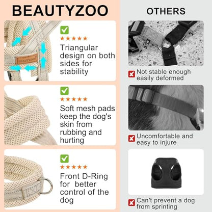 BEAUTYZOO Dog Harness No Pull, Quick Fit Dog Harness and Leash Set, Escape Proof Vest Harness with Soft Handle, Reflective Breathable Mesh Padding Harness for Medium Size Dog Training Walking, Beige M - color: Beige, size: M: Chest 21"-26.7"