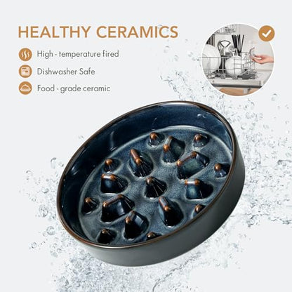 Havniva 1.6 Cup Elevated Slow Feeder Dog Bowls, 8.2” Dog Slow Feeding Bowls + 7.3” Ceramic Dog Water Bowls Set with Acacia Wood Stand Dog Food Bowls Puzzle Feeder for Medium Dogs Non-Slip Anti-choking - color: 2 x Starry Sky + Stand - C, size: L- 8.2inch