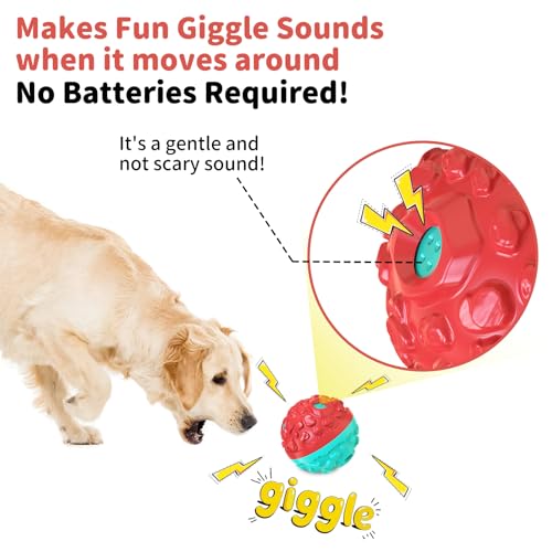Dog Ball for Aggressive Chewers - Interactive Dog Toy Giggle Balls Fun Squeaky Sound to Keep Them Busy, Durable for Small Medium Large Breeds, Rubber Chew Toys, As Seen on TV, Blue & Red - color: Blue & Red