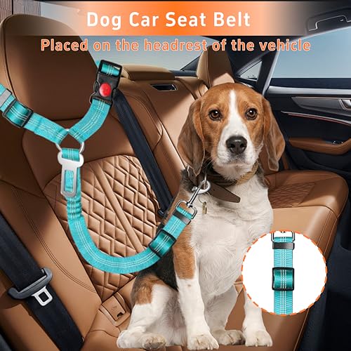 Seyezo 3-Piece Dog Car Harness Set - Retractable, Adjustable, Reflective Dog Seatbelt for Vehicle Headrests, Heavy Duty, High Elastics, Sky Blue - color: 02-2PCS Sky Blue