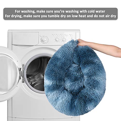 NOYAL Calming Donut Dog Bed for Small to Medium Dogs & Cats - Plush Faux Fur Anti-Anxiety Pet Bed with Machine Washable Cover & Non-Slip Base - color: Gradient Blue, size: Medium 23.6''